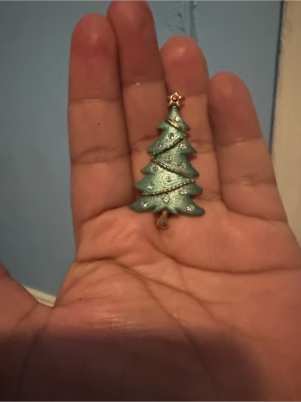 Vintage-Inspired Teal Christmas Tree Brooch